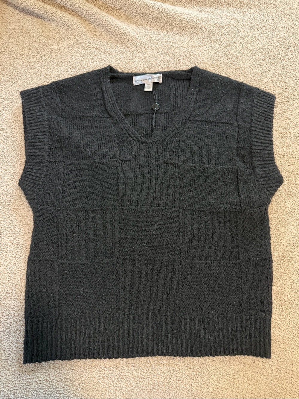 Catherine Malandrino Black Textured V-Neck Sweater Vest